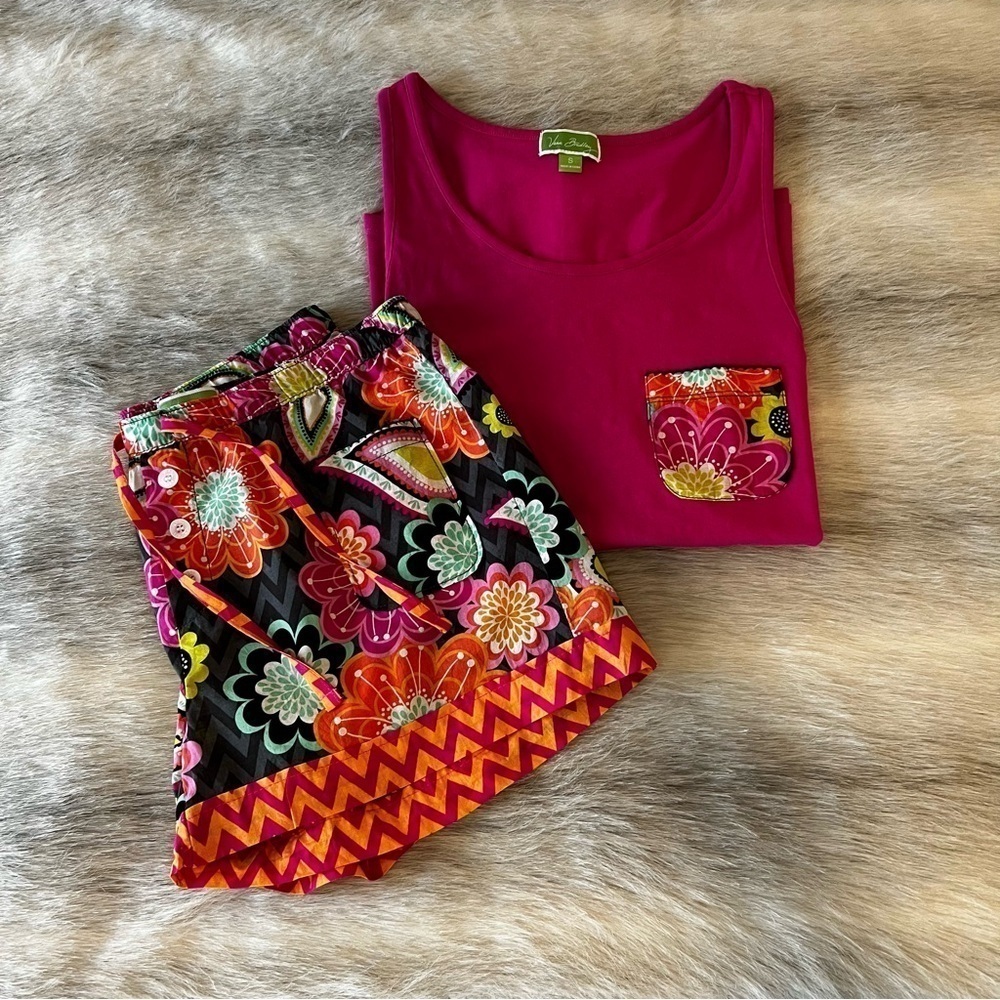 VERA BRADLEY Ziggy Zinnia S Hot Pink Tank Top Matching Floral Pajama Shorts 2014